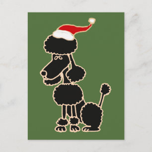Funny Black Poodle in der Weihnachtsmannmütze Weih Feiertagspostkarte