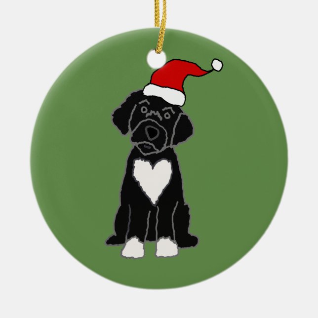 Funny Black Portugiesischer Wasserhund Weihnachten Keramik Ornament (Vorne)
