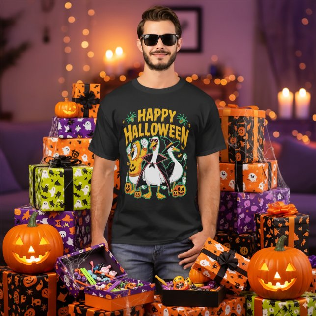 Funny Black Retro Halloween Gänse Cartoon Graphic T-Shirt (Von Creator hochgeladen)