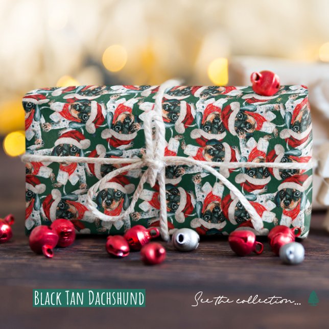 Funny Black Tan Dackel Welppy Christmas Pattern Geschenkpapier (Von Creator hochgeladen)