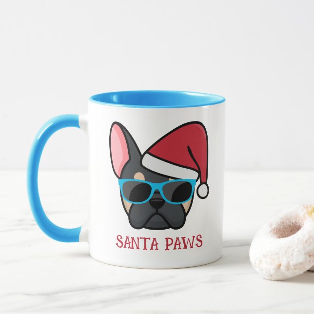 Funny Black Tan Frenchie Santa Paws Weihnachten Tasse (Mit Donut)