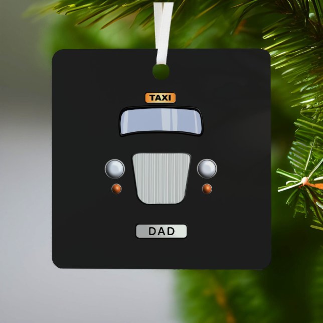 Funny Black Taxi Cab Vater Metal Ornament (Perfect ornament for your Dad!  He could hang it in his taxi (or on his christmas tree))