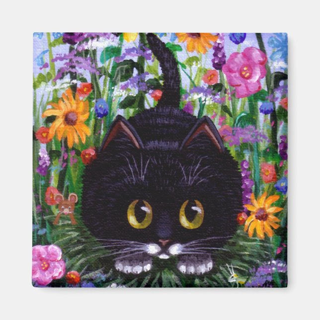 Funny Black Tuxedo Cat Blume Creationarts Magnet (Vorne)