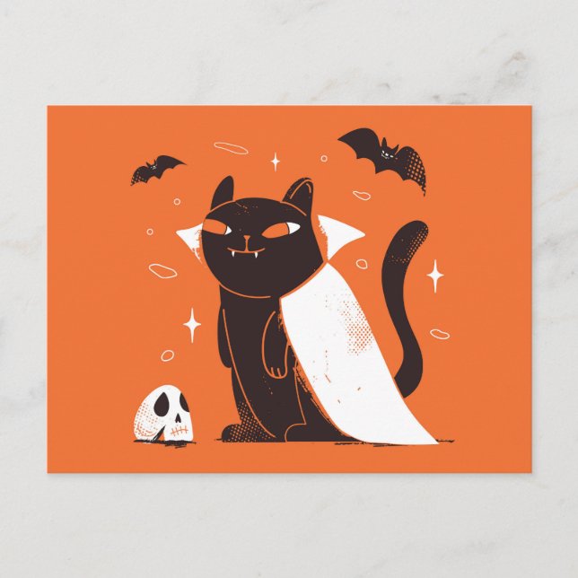 Funny Black Vampire Cat zu Halloween Postkarte (Vorderseite)