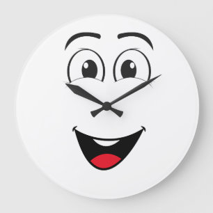 Funny Black Wall Clock-Niedliche Cartoon-Gesichter Große Wanduhr