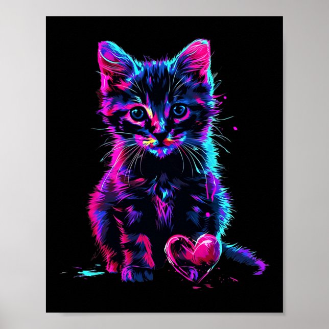 Funny Blacklight Glitch Art Cute Cat Kitten Valent Poster (Vorne)