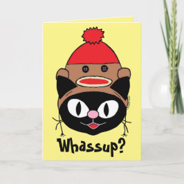 Funny Blank Inside Cartoon Cat mit Sock Affenhut Karte