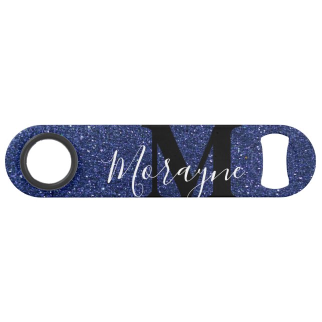 Funny Bling trinkt Navy Blue Glitzer Glitzern Speed Flaschenöffner (Rückseite Horizontal)