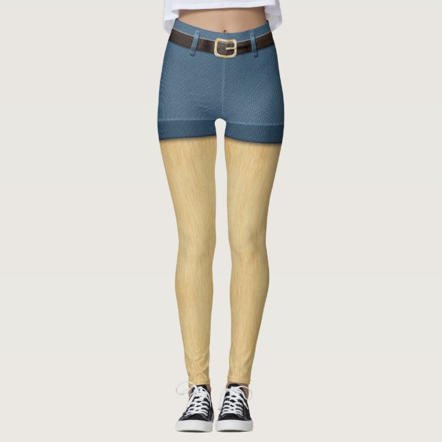 Funny Blonde Haar Furry Legs Denim Shorts Leggings (Vorderseite)