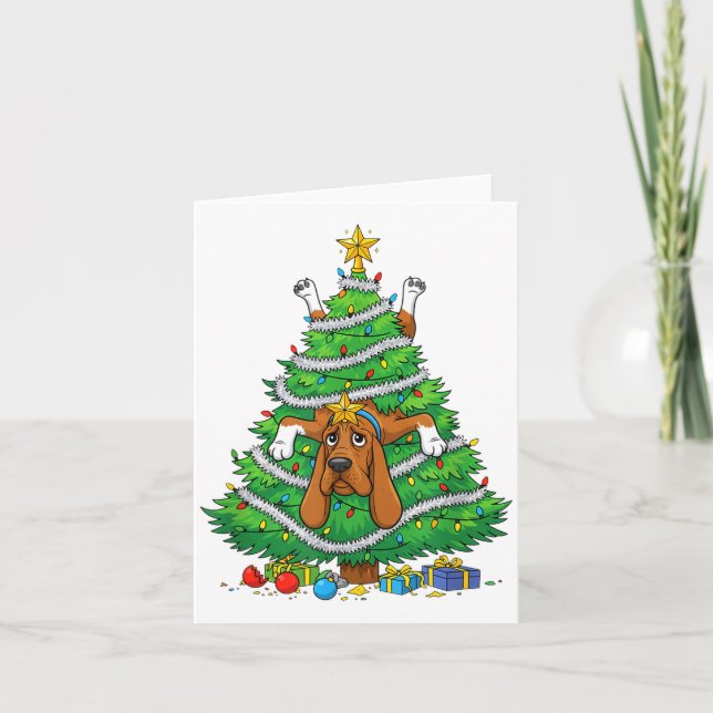 Funny Bloodhound Dog Christmas Tree Lights Kids Me Karte (Vorderseite)