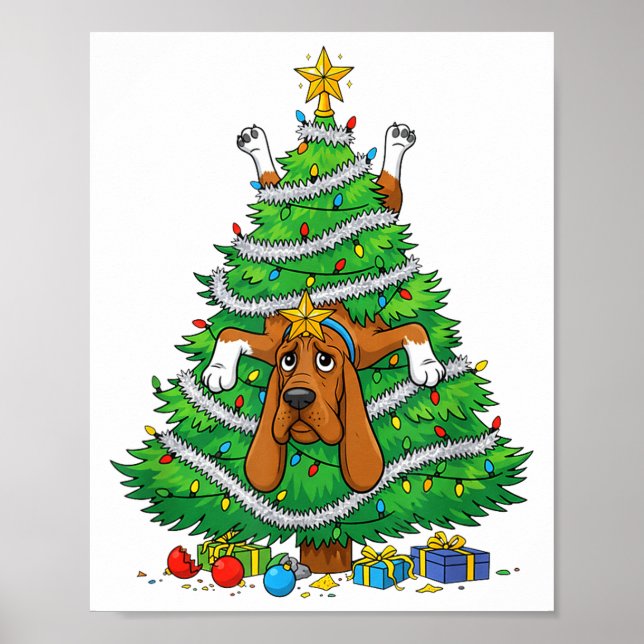 Funny Bloodhound Dog Christmas Tree Lights Kids Me Poster (Vorne)