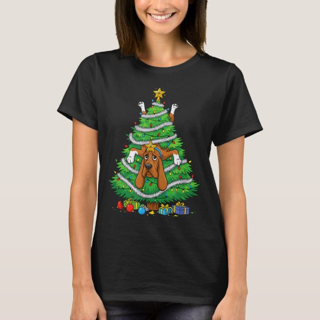 Funny Bloodhound Dog Christmas Tree Lights Kids Me T-Shirt (Vorderseite)