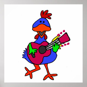 Funny Blue Chicken Lila Gitarre spielen Poster