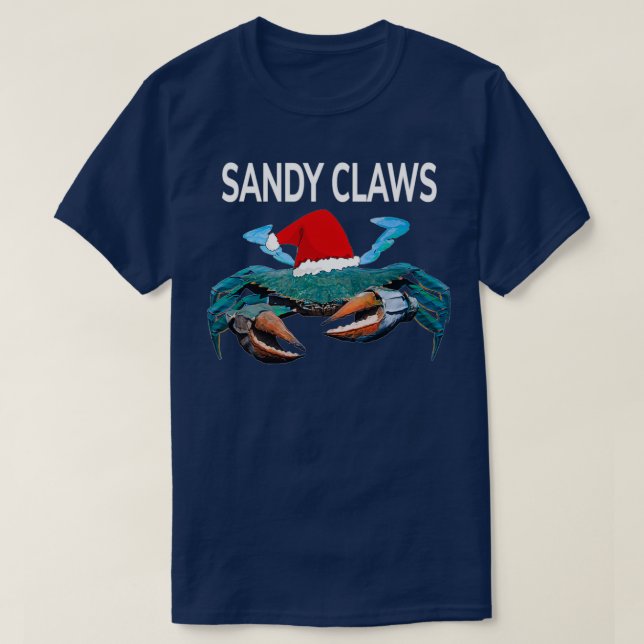 Funny Blue Crab in einer Weihnachtsmannmütze Weihn T-Shirt (Design vorne)