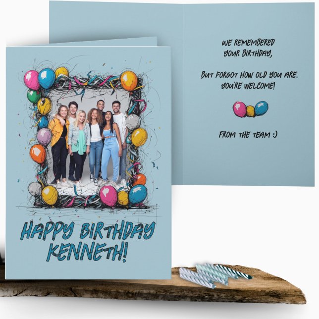 Funny Blue Custom Foto Birthday Card Group Team Karte (Von Creator hochgeladen)