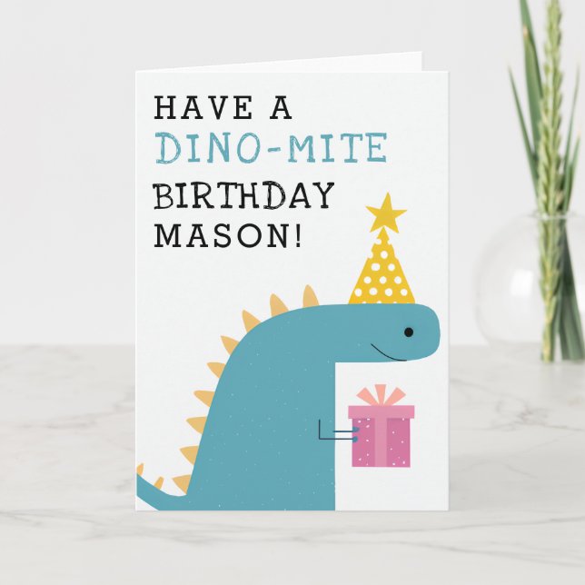 Funny Blue Dinosaur Birthday Karte (Vorderseite)