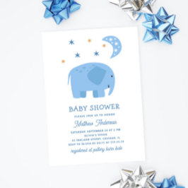 Funny Blue Elefant & Mond. Niedliche Babydusche Einladung