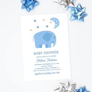 Funny Blue Elefant & Mond. Niedliche Babydusche Einladung