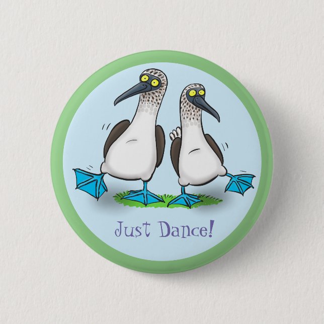 Funny Blue Footed Boobies Seevögel tanzen Cartoon Button (Vorderseite)
