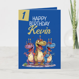 Funny Blue & Green Candle Trex Boy 1. Geburtstag Karte