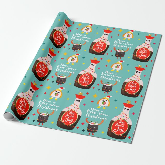 Funny Blue Kawaii Sushi Lover Frohe Weihnachten Geschenkpapier (Ungerollt)