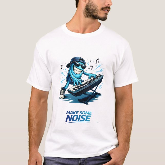 Funny Blue Keyboard Player Character Music  T-Shirt (Vorderseite)