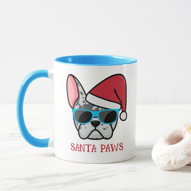 Funny Blue Merle Frenchie Santa Paws Weihnachten Tasse (Mit Donut)