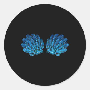 Funny Blue Mermaid Sea Muschel Bra Halloween Kostü Runder Aufkleber