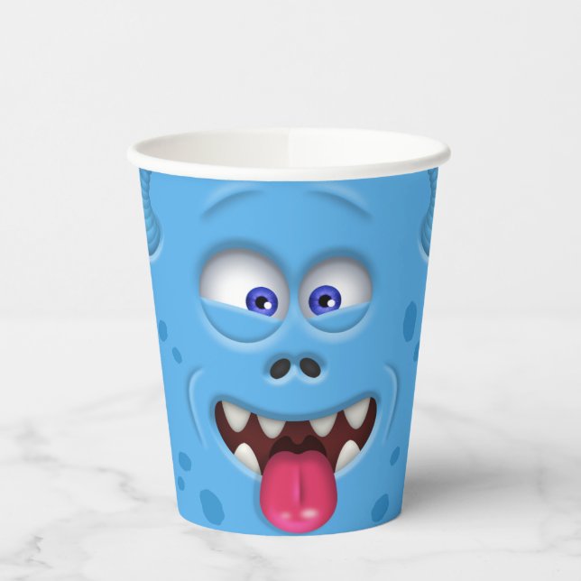 Funny Blue Monster Face Party Paper Cups Pappbecher (Links)