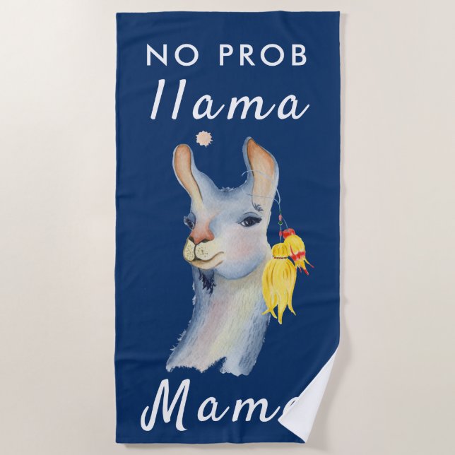 Funny Blue No Prob Llama Mama Strandtuch (Vorderseite)