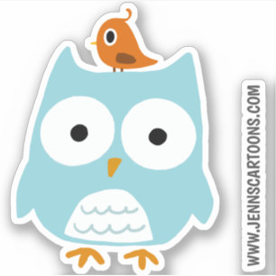 Funny Blue Owl und Niedlich Orange Bird Vinyl Stic Aufkleber