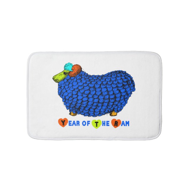 Funny Blue Ram Chinese Year Zodiac Bath Mat Badematte (Vorderseite)