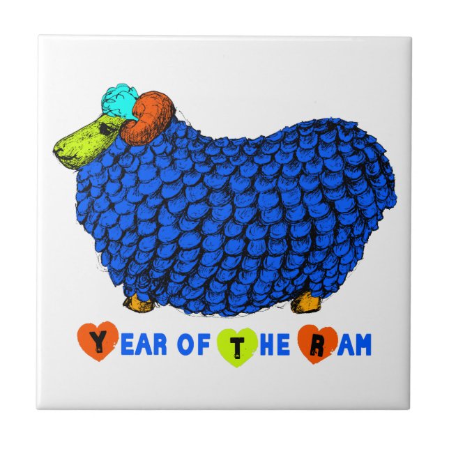 Funny Blue Ram Chinese Year Zodiac Keramik Tile Fliese (Vorderseite)