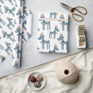 Funny Blue Reindeer Kids Weihnachten Geschenkpapier