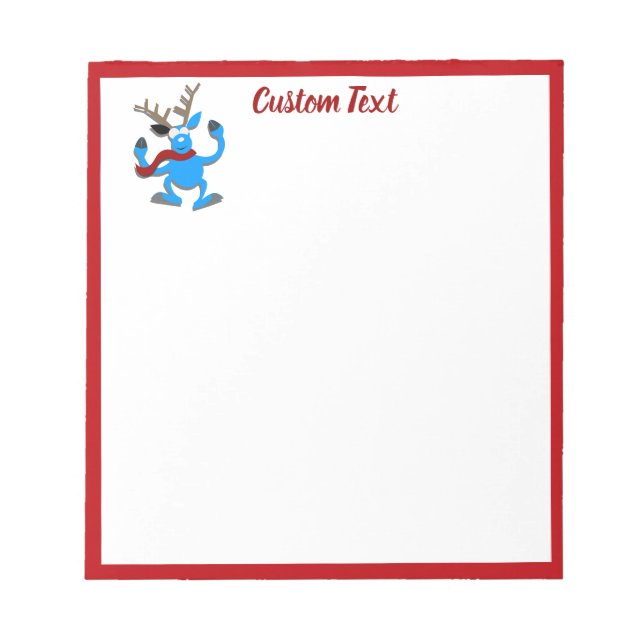 Funny Blue Reindeer Weihnachtsfeiertag Personalize Notizblock (Vorderseite)