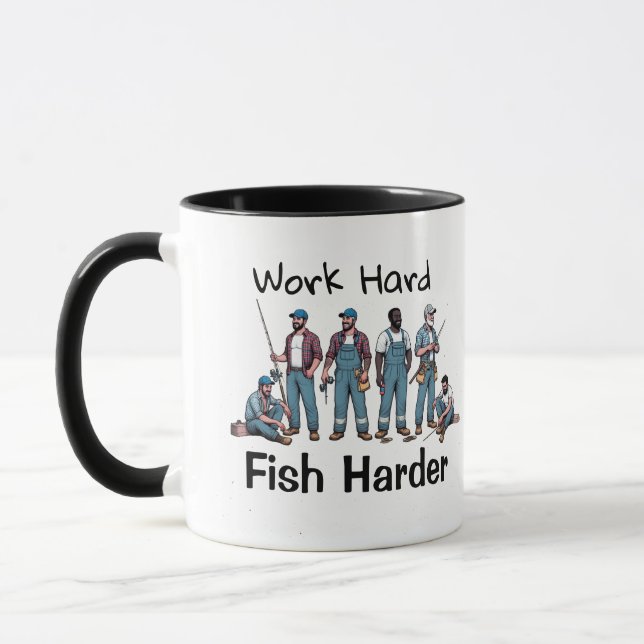 FUNNY Blue/White ''FISH HARDER'' Tasse (Links)