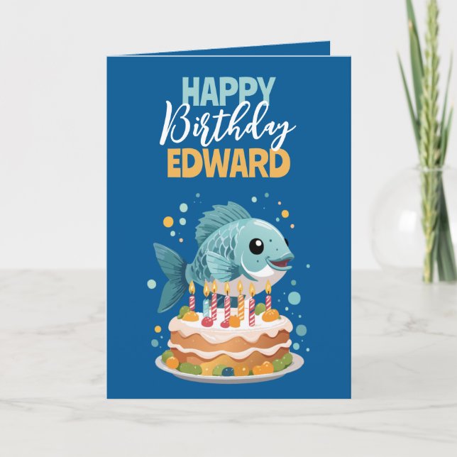 Funny Blue & Yellow Boyfriend Fischen Geburtstag Karte (Vorderseite)