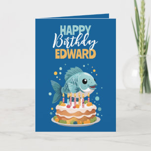 Funny Blue & Yellow Boyfriend Fischen Geburtstag Karte
