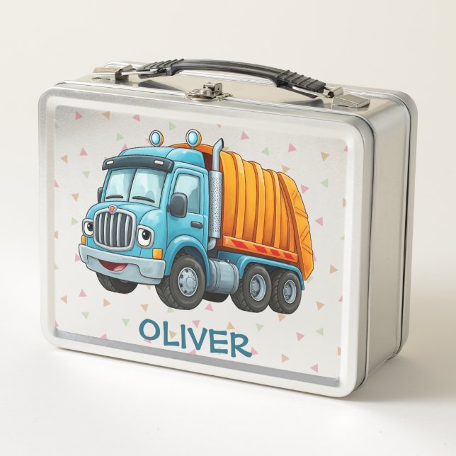 Funny Blue Yellow Dump Truck Metall Brotdose (Vorderseite)
