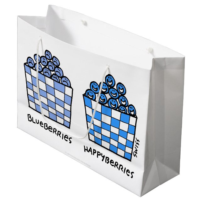 Funny Blueberries Happyberries Cartoon Geschenktas Große Geschenktüte (Vorderseite Schrägansicht)