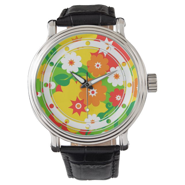 Funny Blume Power Wallpaper Armbanduhr (Vorderseite)