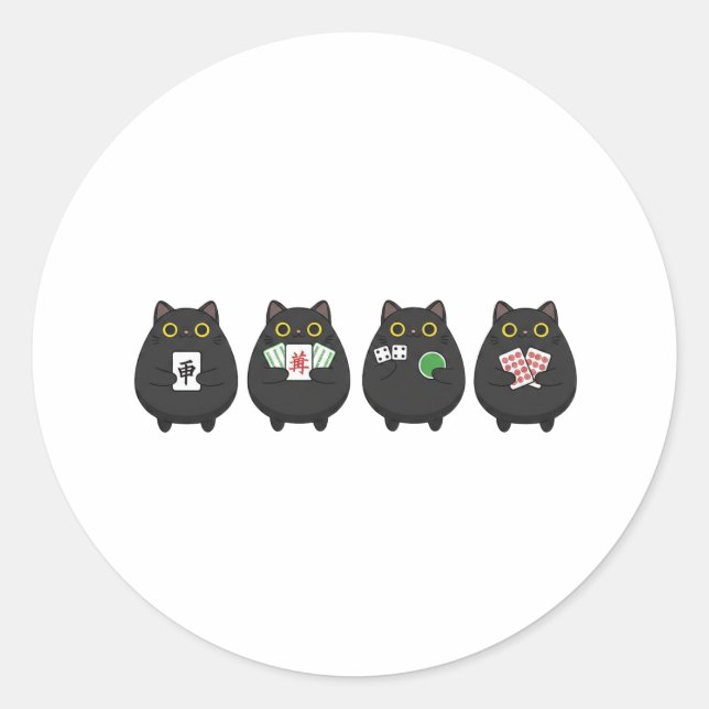 Funny Board Game Night , Mahjong Black Cat Runder Aufkleber (Vorderseite)