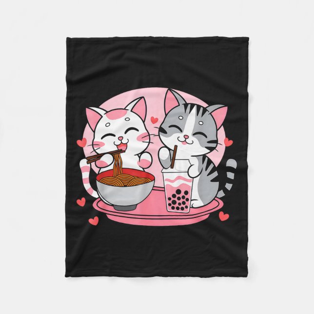 Funny Boba Ramen Cats Kawaii Anime Japan Cute Neko Fleecedecke (Vorderseite)