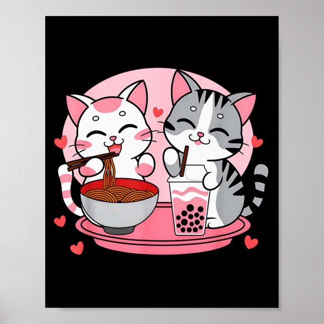 Funny Boba Ramen Cats Kawaii Anime Japan Cute Neko Poster (Vorne)