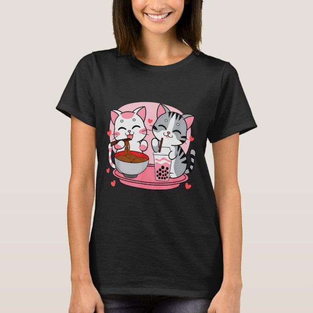 Funny Boba Ramen Cats Kawaii Anime Japan Cute Neko T-Shirt (Vorderseite)