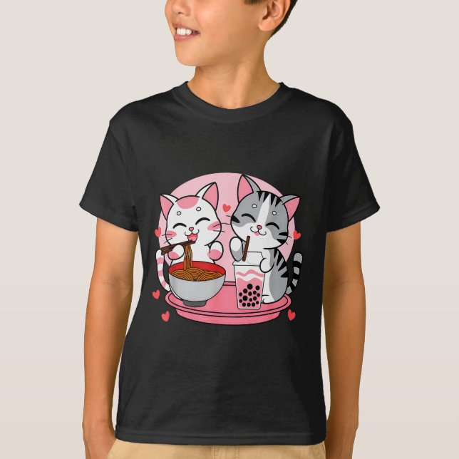 Funny Boba Ramen Cats Kawaii Anime Japan Cute Neko T-Shirt (Vorderseite)