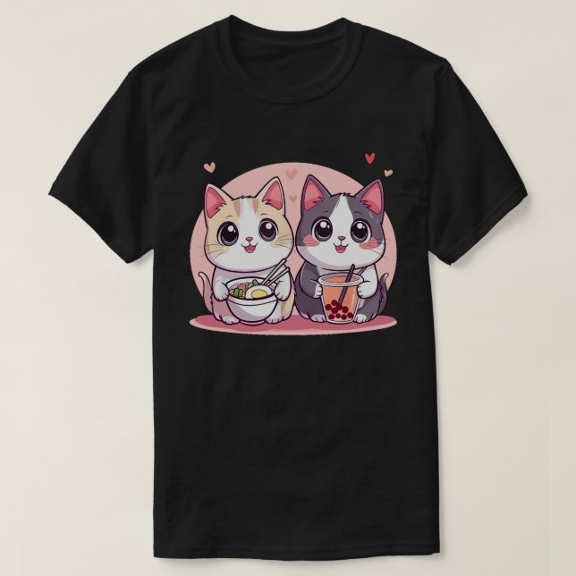 Funny Boba Ramen Cats Kawaii Anime Japan Niedlich  T-Shirt (Design vorne)