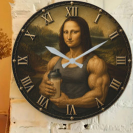 Funny Bodybuilder Mona Lisa Gym Queen Renaissance Große Wanduhr