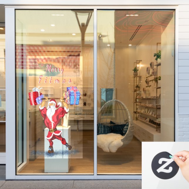 Funny Bodybuilder Weihnachtsmann mit Weihnachtsges Fensteraufkleber (Schaufenster)