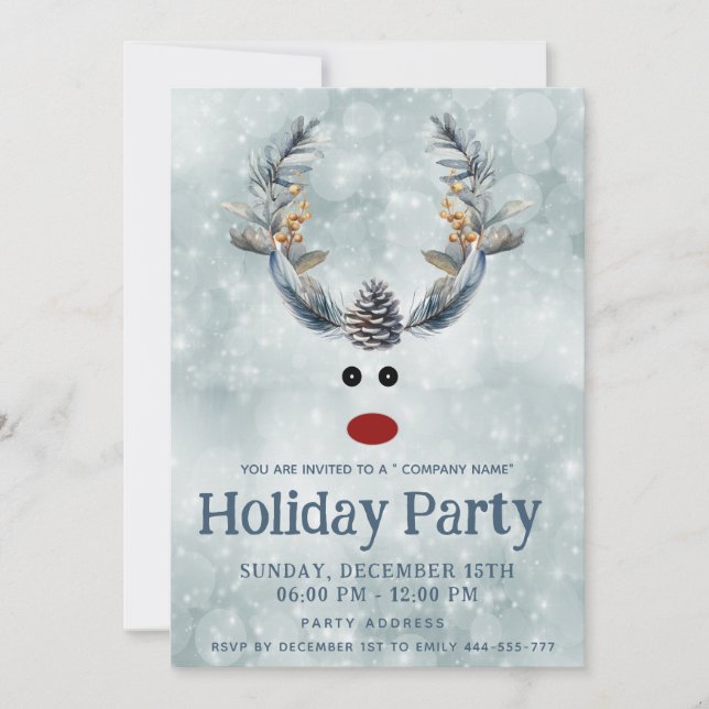 Funny boho Kiefernkegel Rentierferien Unternehmen Einladung (Vorderseite)